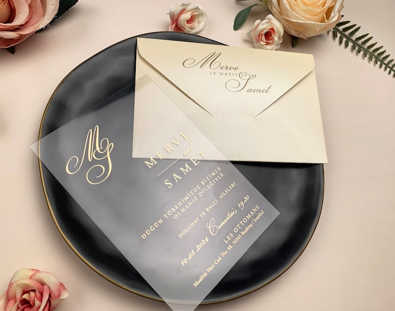 Gold Foil Acrylic Wedding Invitations Elegant Clear or Frosted image 2