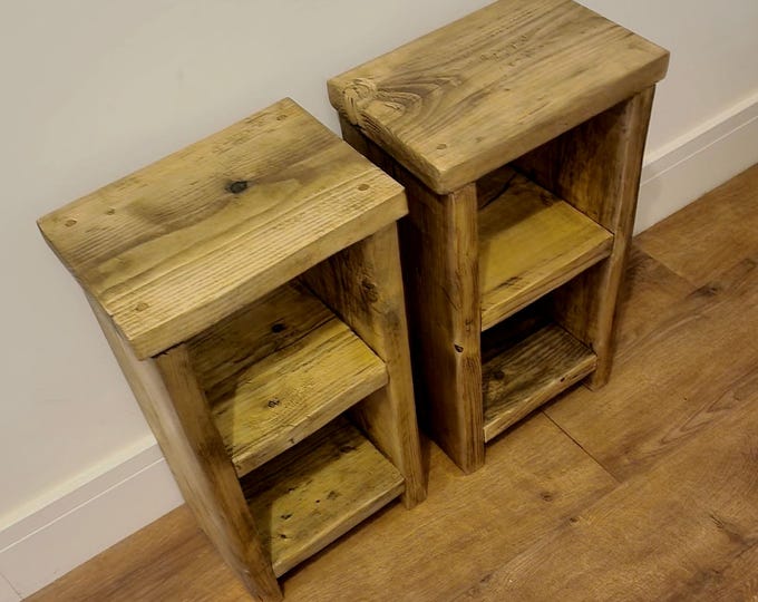 A Pair of Handmade Rustic Cottage Style Vintage Display Tables |  Occasional or End Tables | Small Storage Units | Reclaimed Solid Wood.