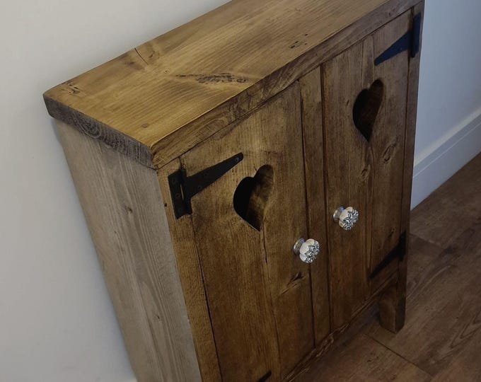 Handmade Rustic Double Fronted Slimline Vintage Cabinet | Reclaimed Solid Wood | Small Storage Unit