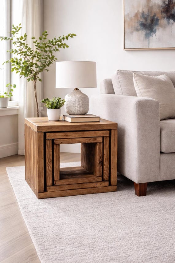 Rustic Industrial Cube | Nest of Tables | Reclaimed Solid Wood