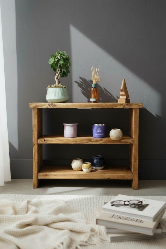 Rustic Solid Wood End Table | Small Display Unit | Entry way Storage | Miniature Bookcase