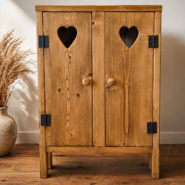Handmade Rustic Pine Slimline Cabinet | Farmhouse Double Door Storage Unit