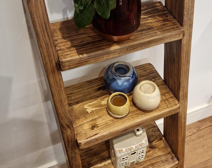 Rustic Vintage Reclaimed Chunky Wood Ladder Bookcase or Ladder Display Unit