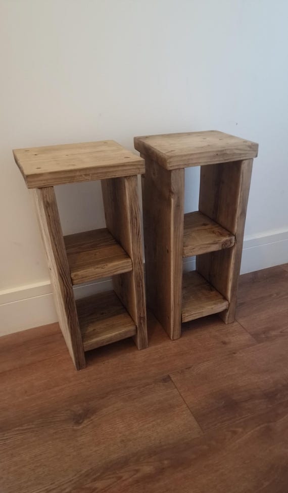 Pair of Rustic Vintage End Tables | Handmade Reclaimed Solid Wood Display & Occasional Tables