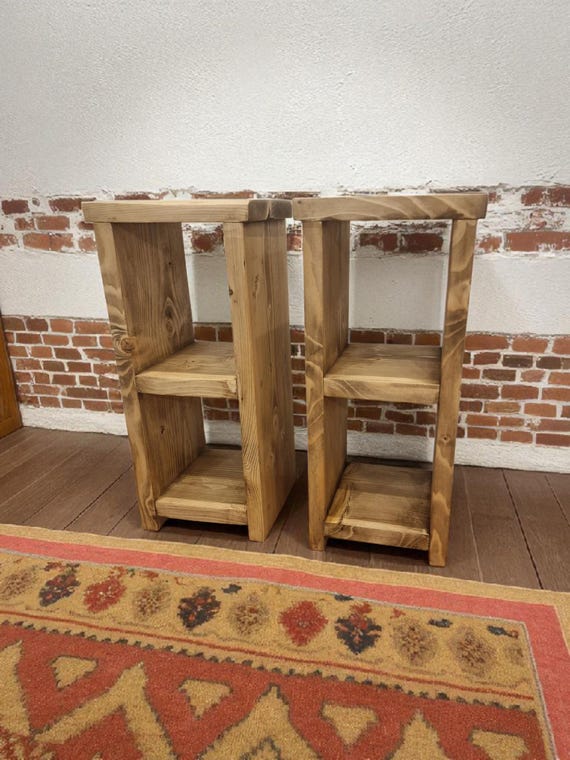 Pair of Rustic Vintage End Tables | Handmade Reclaimed Solid Wood Display & Occasional Tables