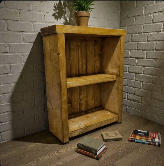 Compact Solid Wood Bookcase or Display Unit - Rustic Slimline Design