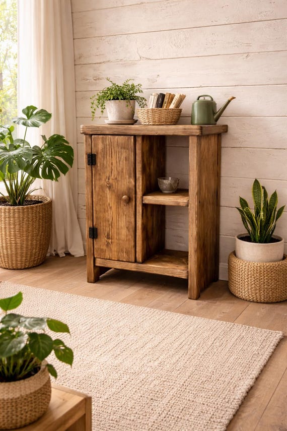 Handmade Rustic Cabinet – Chunky Solid Wood - Hallway Storage Display Unit