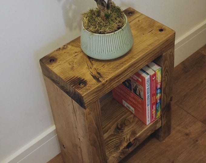 Rustic Industrial Side Table | Display Table | End Table | Display Table | Country Cottage Style | Reclaimed Chunky Solid Wood