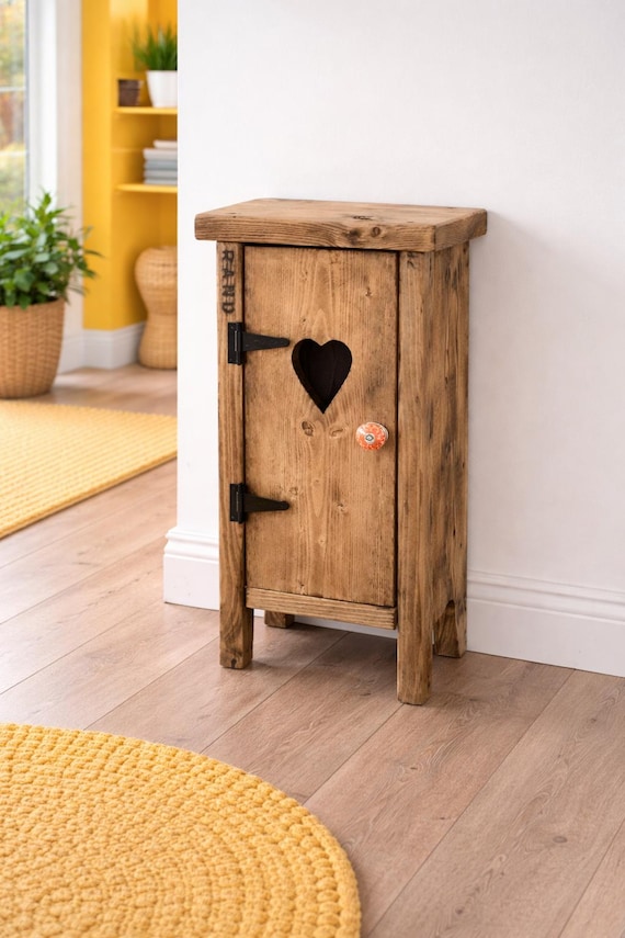 Rustic Vintage Bedside Table | Nightstand Hallway Cabinet | Reclaimed Solid Wood