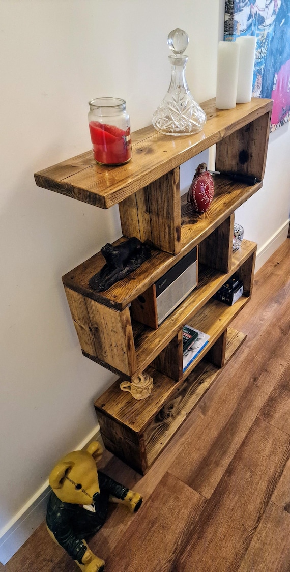 Rustic Wall Bookcase | Vintage Solid Wood Display Unit | Farmhouse Cottage Wall Shelf | Handmade Furniture
