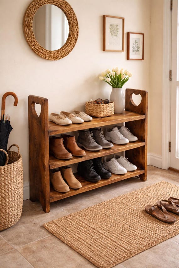 Wooden Rustic Farmhouse Style Boot & Shoe rack and Storage