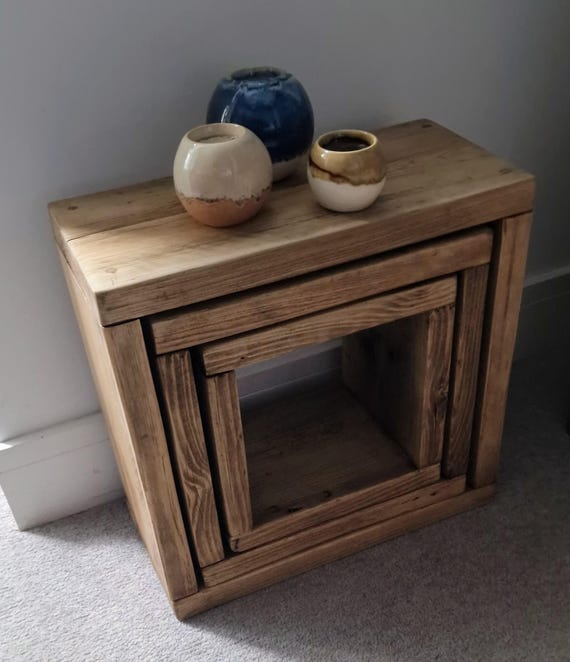 Rustic Industrial Cube | Nest of Tables | Reclaimed Solid Wood