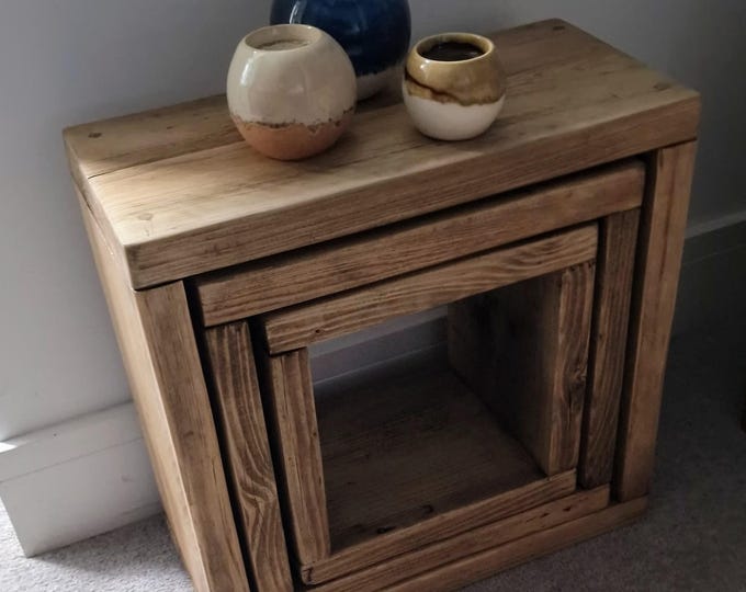 Rustic Industrial Cube | Nest of Tables | Reclaimed Solid Wood