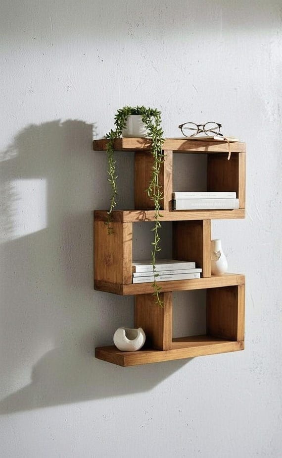 Handmade Rustic Geometric Solid Wood  Wall Unit