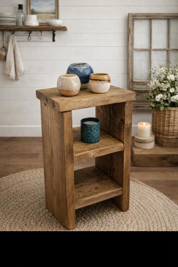 Rustic Reclaimed Wood Side Table: Cottage Style Nightstand