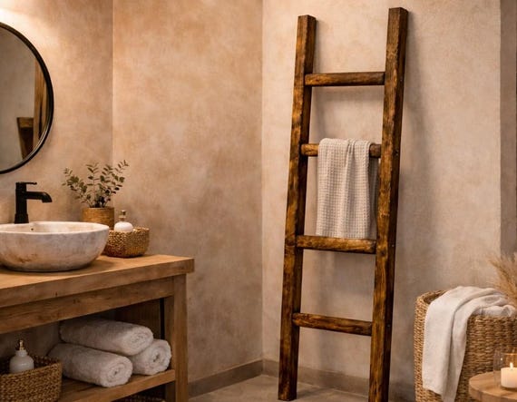 Rustic Wooden Towel or Blanket Ladder