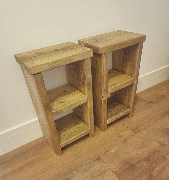 Handmade Rustic Cottage End Tables – Reclaimed Wood with Display & Small Storage