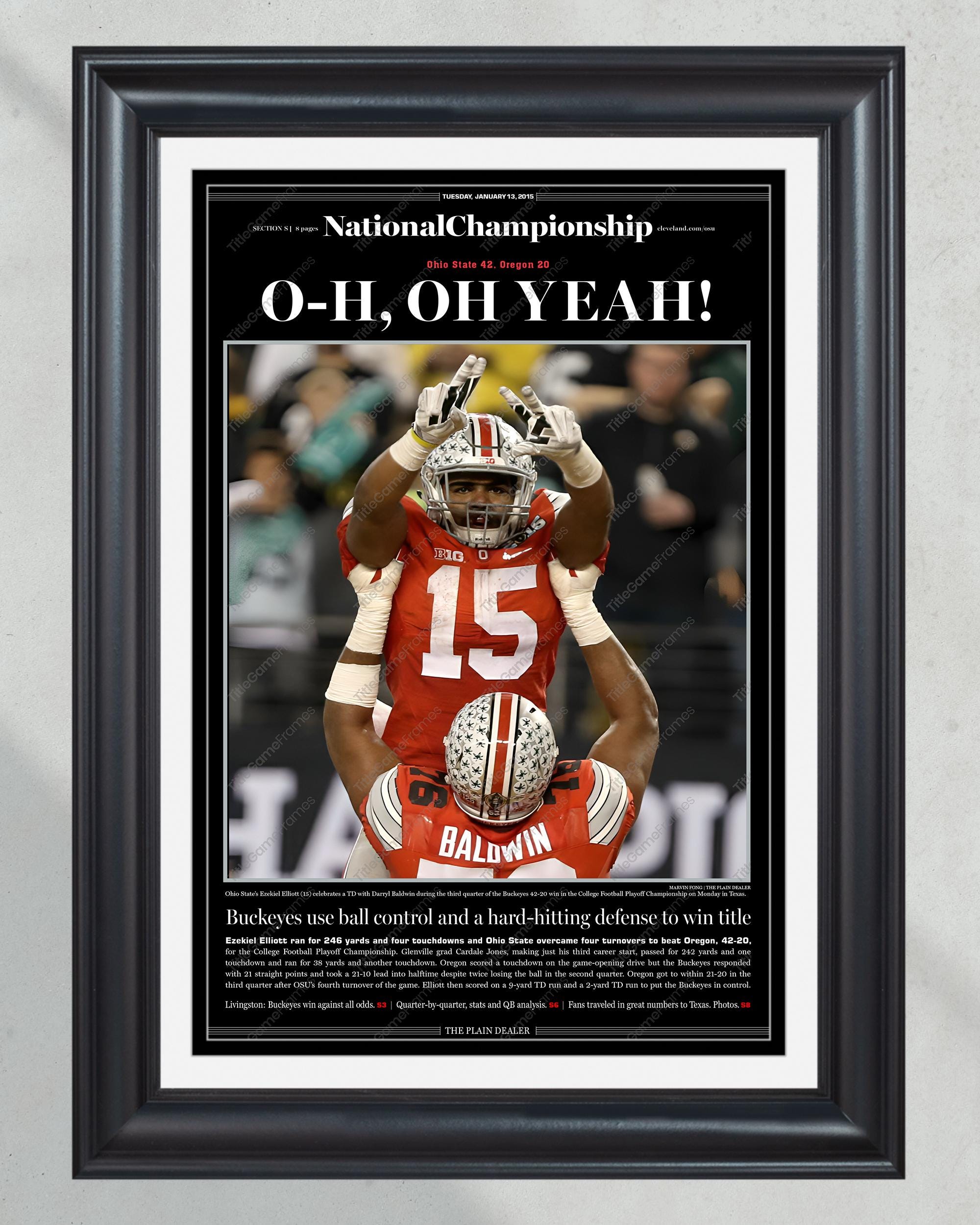 2014 Ohio State Buckeyes 'O-H, OH YEAH!' College Football Champions Framed Newspaper