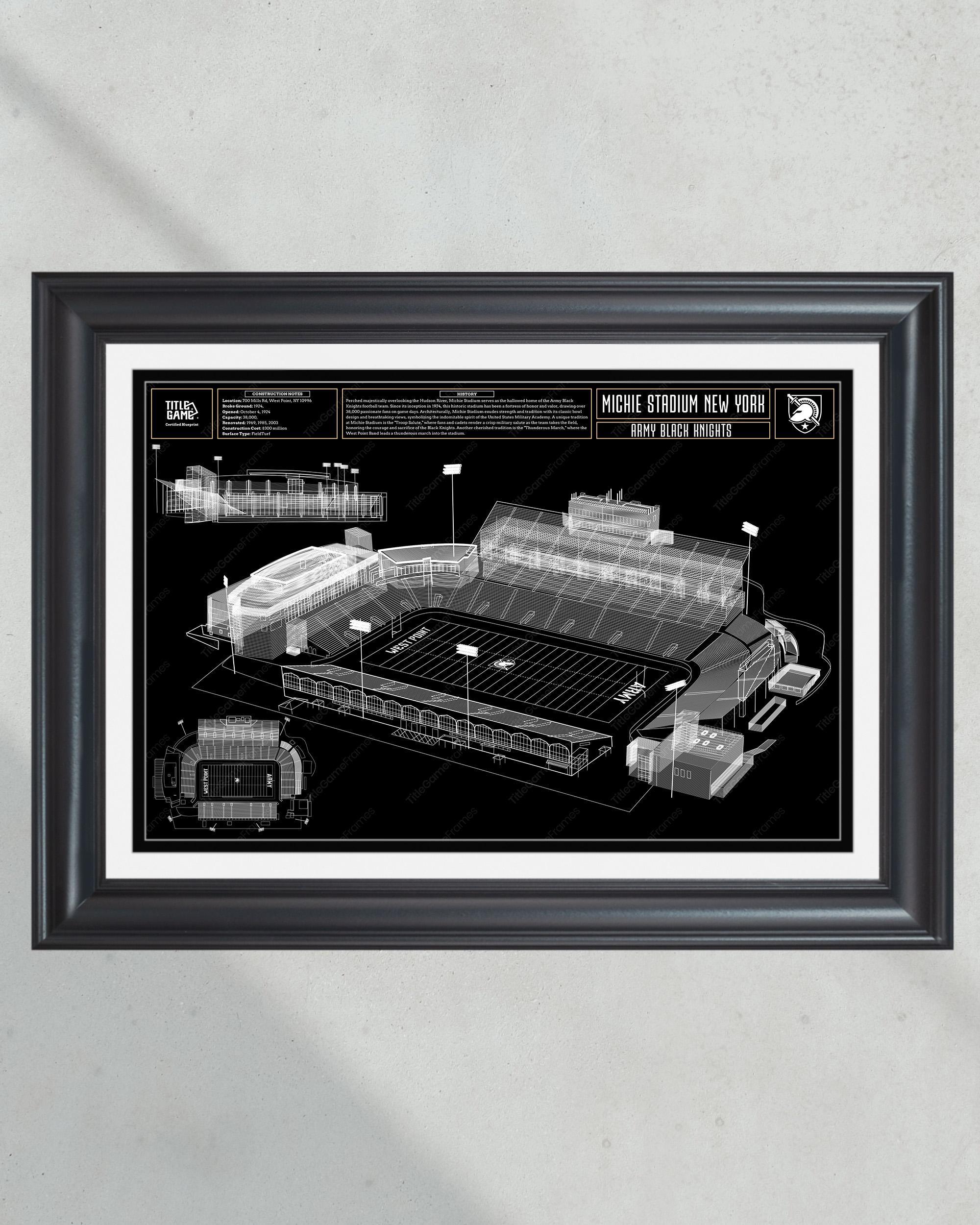 Army Black Knights Michie Stadium Blueprint: Military Academy Football Wall Art PT60658