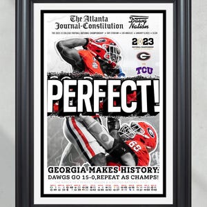 2023 Georgia Bulldogs &#39;Perfect&#39; College Football National Champions Framed Front Page Newspaper Print