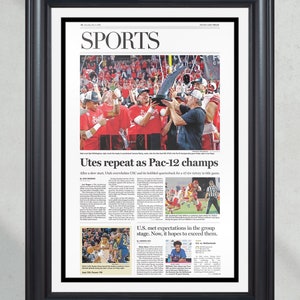 2022 Utah Utes PAC 12 Championship ingelijste voorpagina krantenafdruk