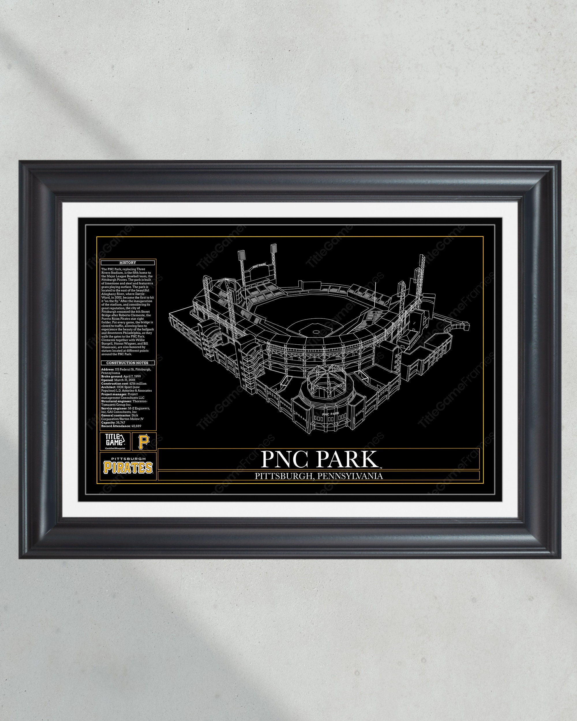 Pittsburgh Pirates PNC Park Stadium Ballpark Blueprint Baseball Wall Art PT60807