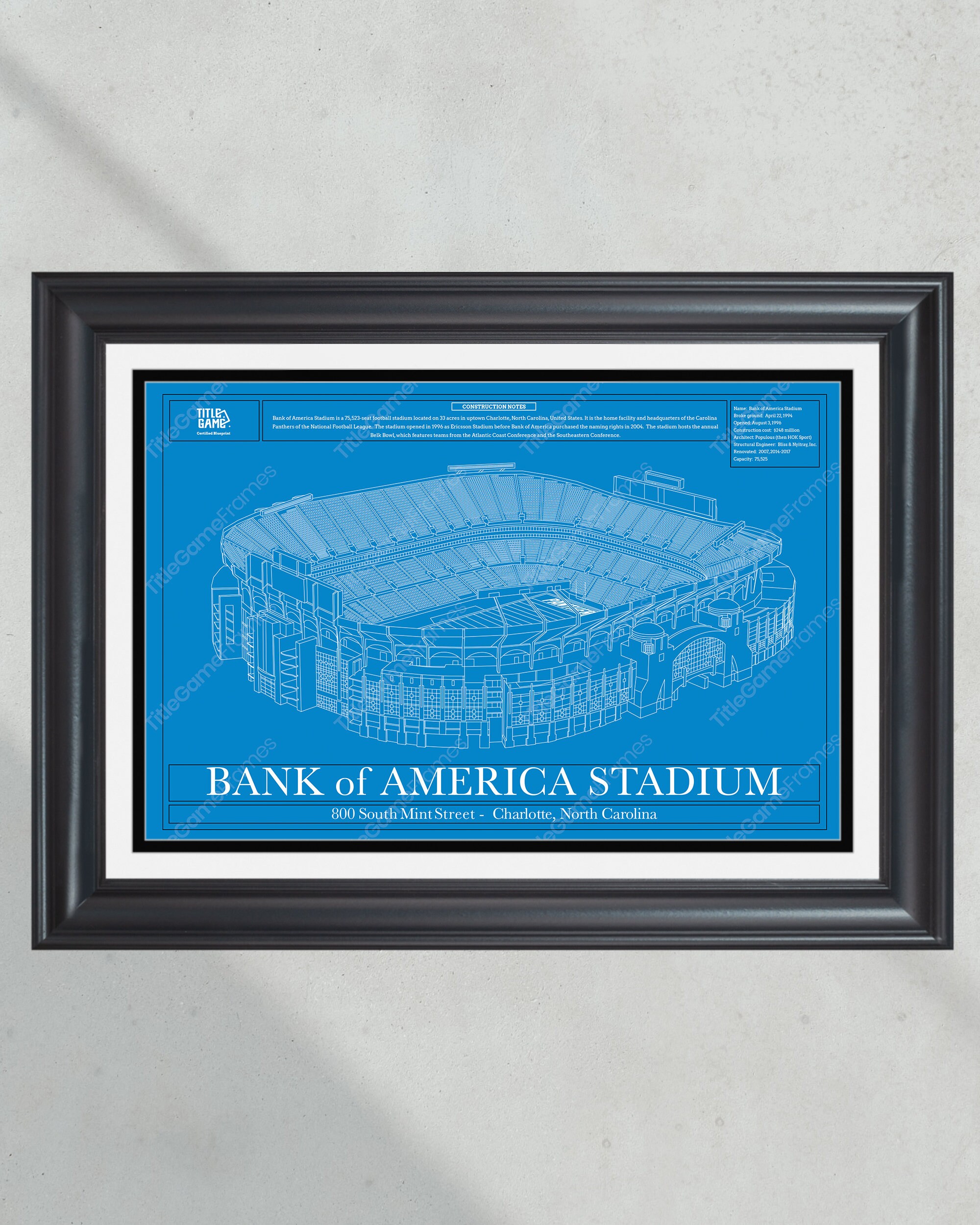 Carolina Panthers Bank of America Stadium Blueprint Football Print PT60497