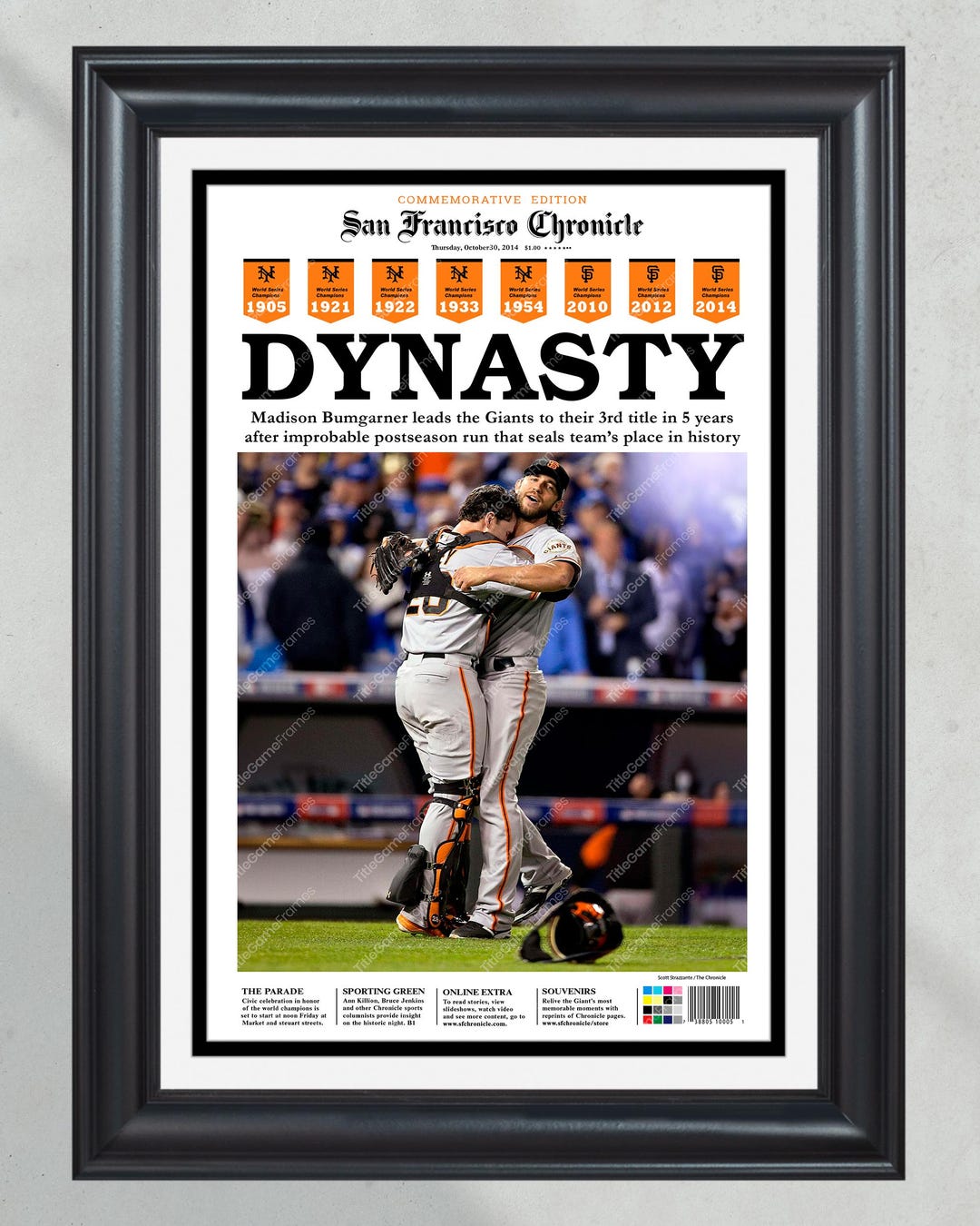 2014 San Francisco Giants World Series Champions Framed Newspaper