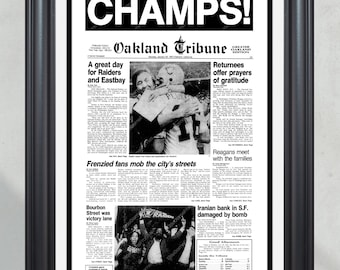 1981 Oakland Raiders Super Bowl XV Champions Framed Front Page Newspaper Print