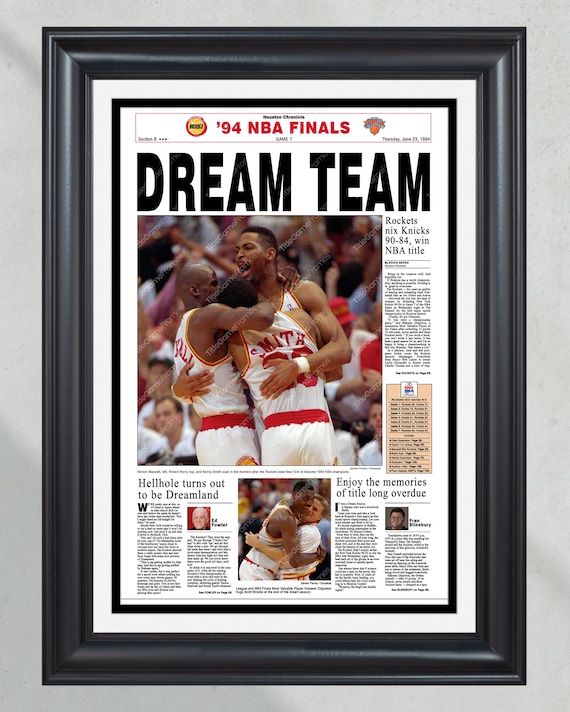 Periodico enmarcado de primera plana del campeon de la NBA Houston Rockets de 1994 Dream Team Etsy Mexico