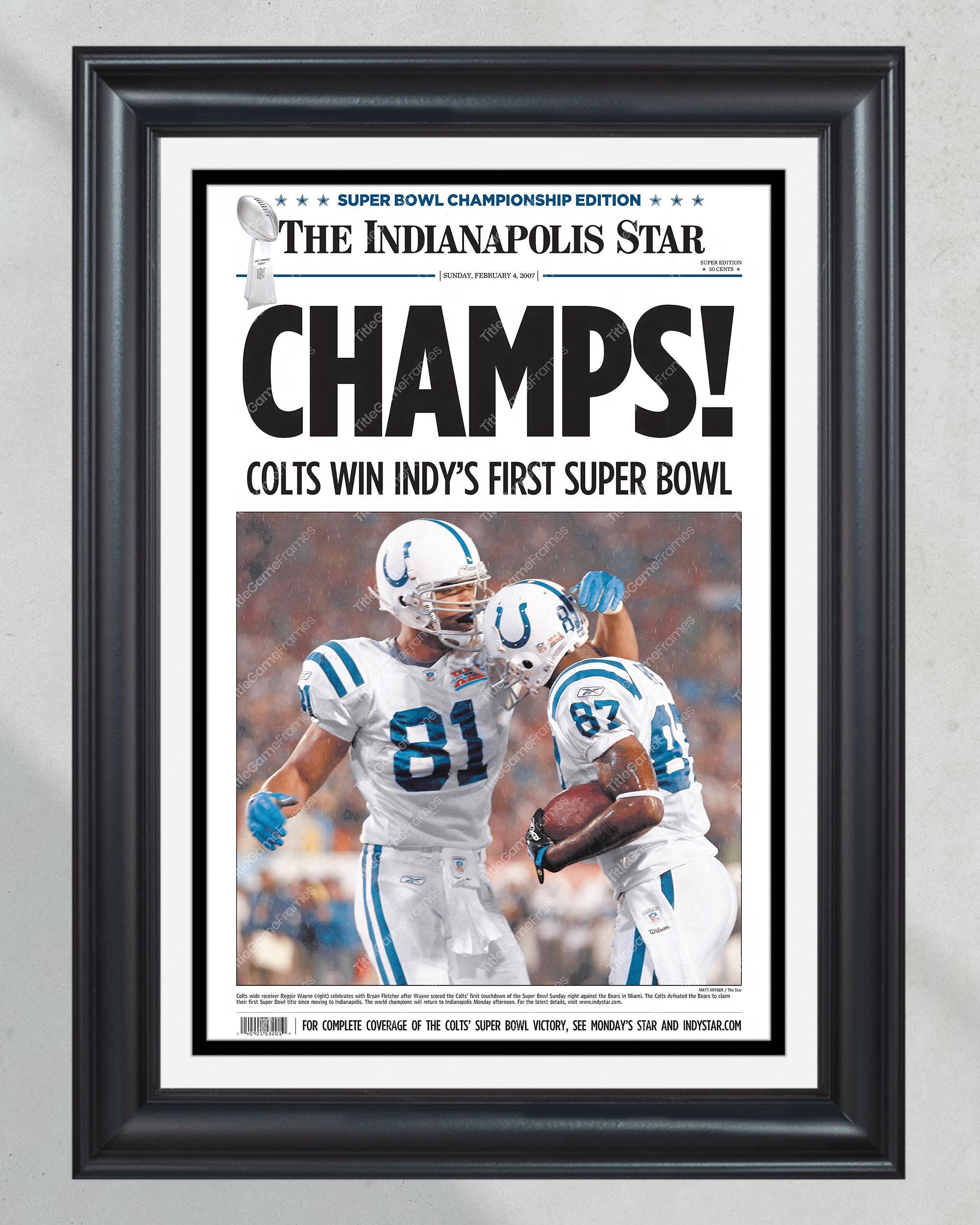2007 Indianapolis Colts Framed Super Bowl champion Newspaper Print - 'CHAMPS!' PT60938