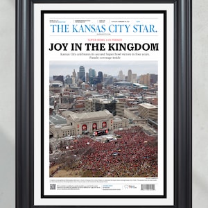 2023 Kansas City Chiefs “Joy in the Kingdom” Super Bowl LVII Championship Parade Framed Front Page Newspaper