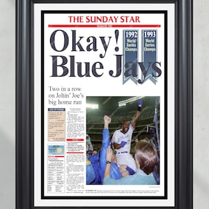 1993 Toronto Blue Jays World Series Champions Framed Front Page Newspaper Print