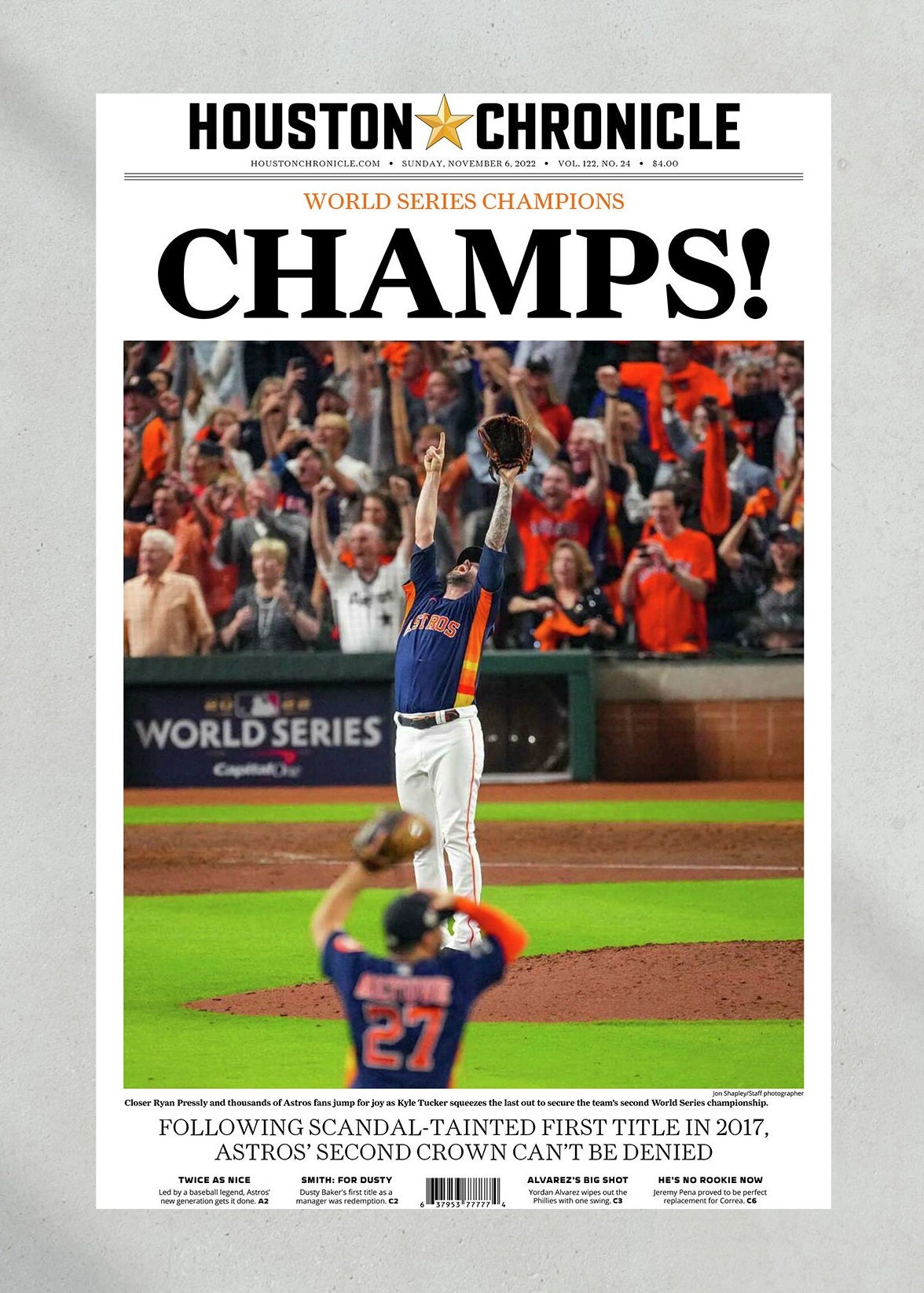 Houston Astros Framed 2022 World Series Champions 20 x 24 Collage with Pieces of Game-Used Dirt Baseball and Base from The - Limited Edition 500