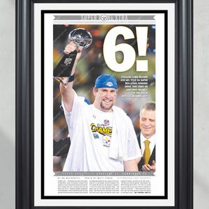 2009 Pittsburgh Steelers “6” Super Bowl Champions Framed Front Page Newspaper Print