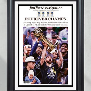 2022 Golden State warriors 'FOUREVER CHAMPS' NBA Champs gerahmte Zeitung - Steph Curry
