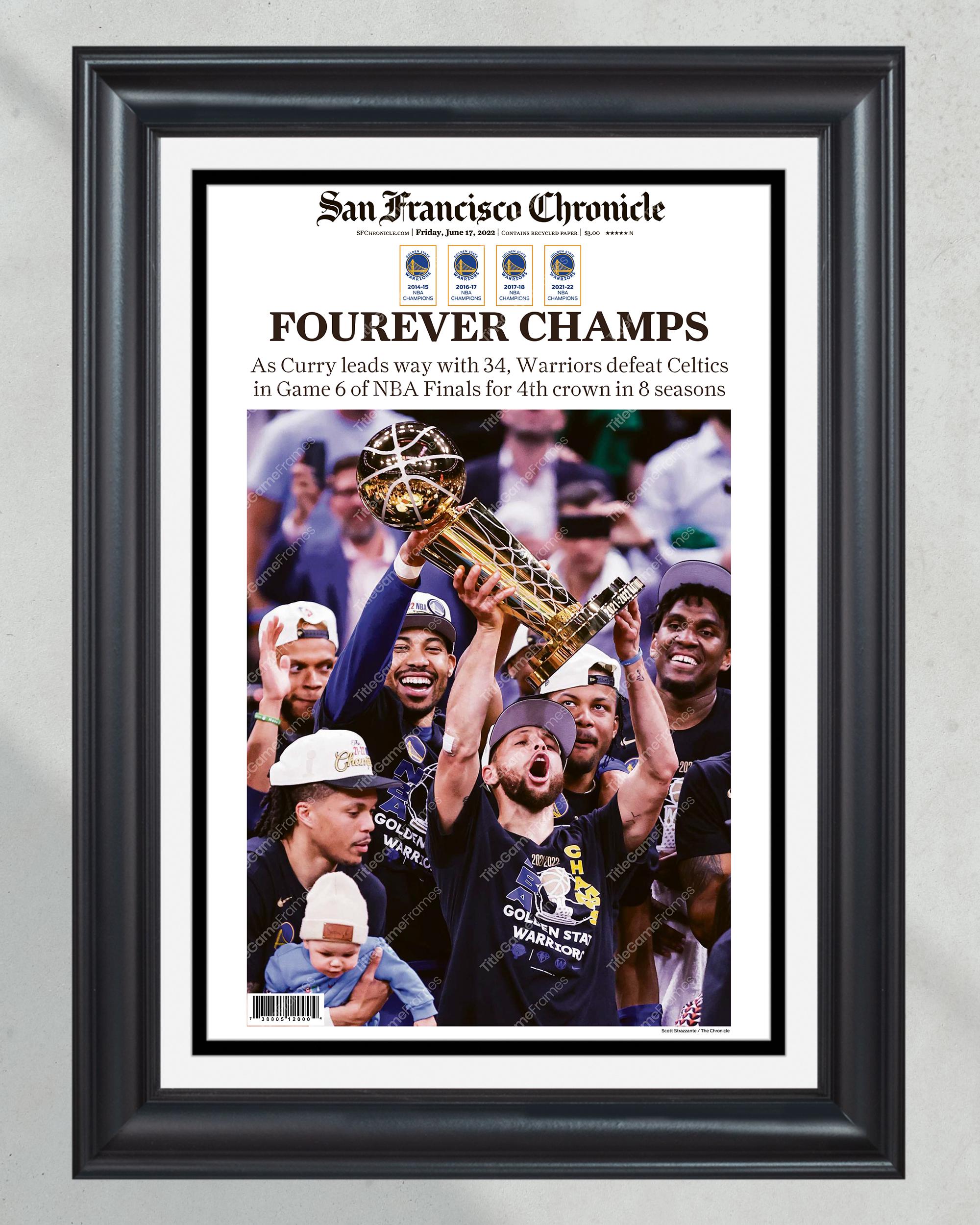 2022 Golden State Warriors 'FOUREVER CHAMPS' NBA Champions Framed Newspaper - Steph Curry PT60541
