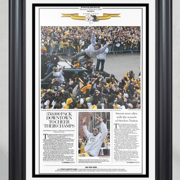 2009 Pittsburgh Steelers Parade Super Bowl Champions Framed Front Page Newspaper Print