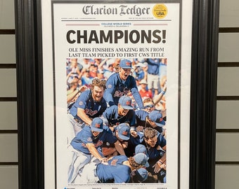 2022 Ole Miss Rebels “Clarion Ledger” College World Series Baseball Champions Framed Front Page Newspaper Print University of Mississippi