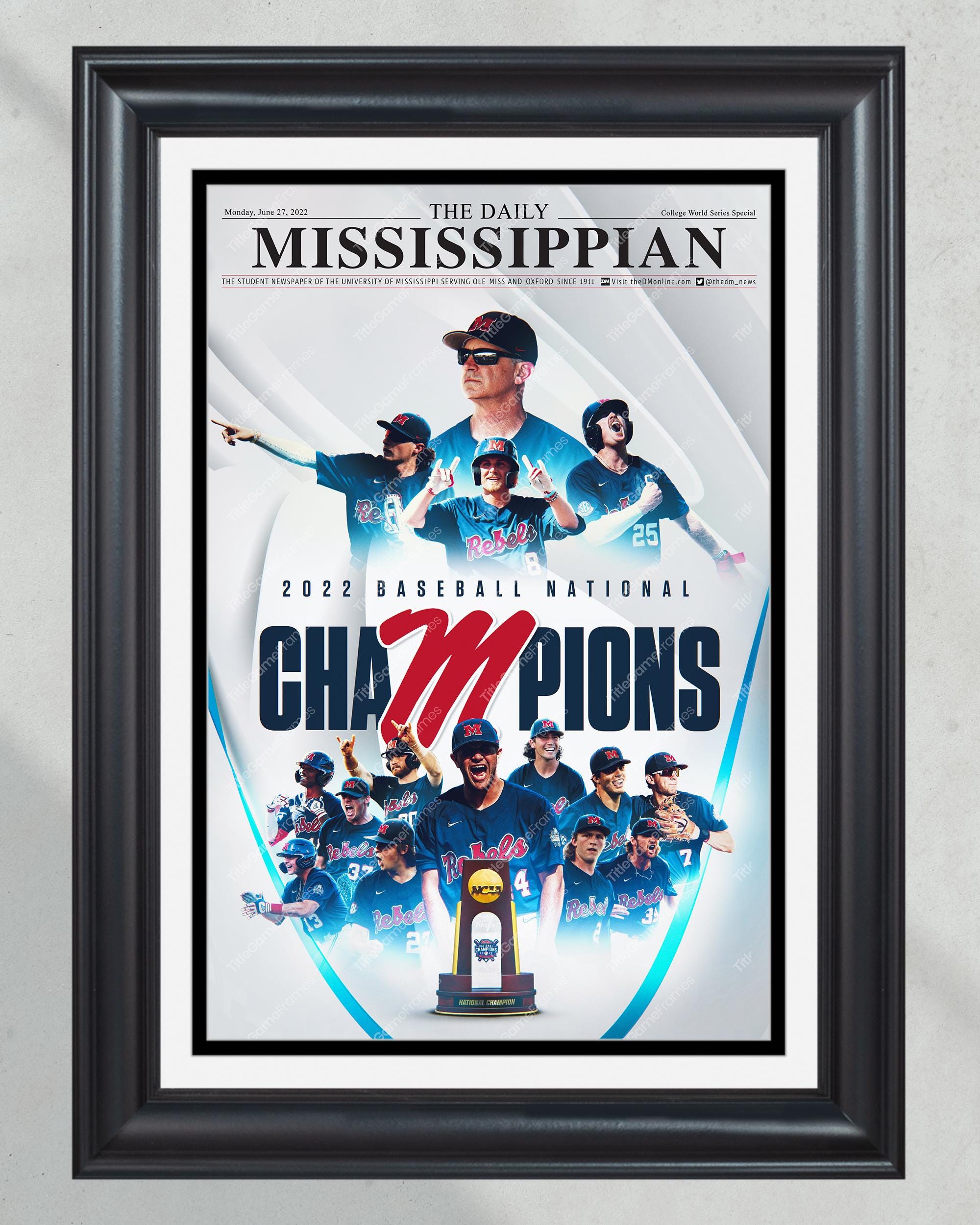 2022 Ole Miss Rebels Mens College World Series Champions Framed Front Page Newspaper Print University of Mississippi PT60852