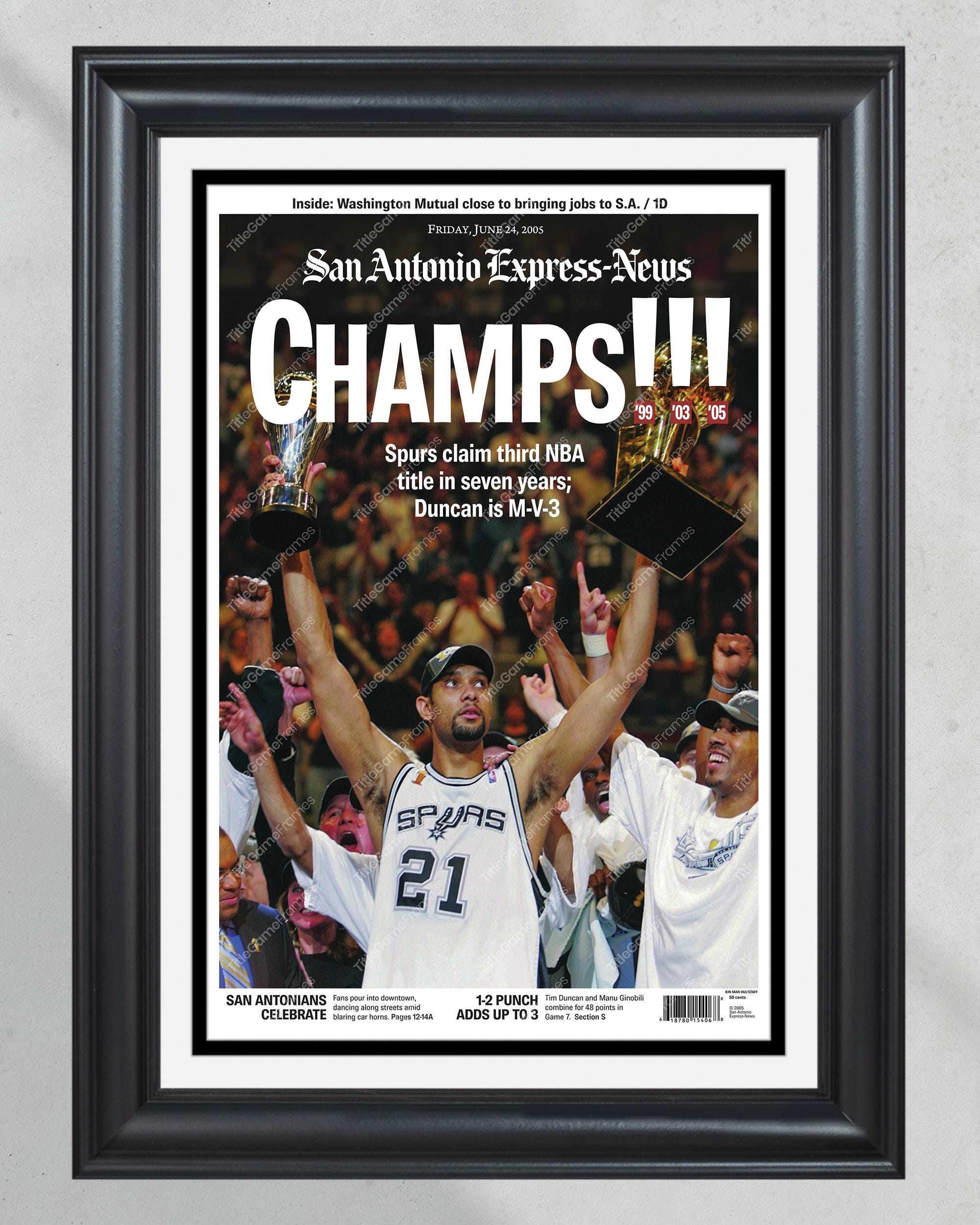2005 San Antonio Spurs NBA Champion Framed Front Page Newspaper Print PT60895
