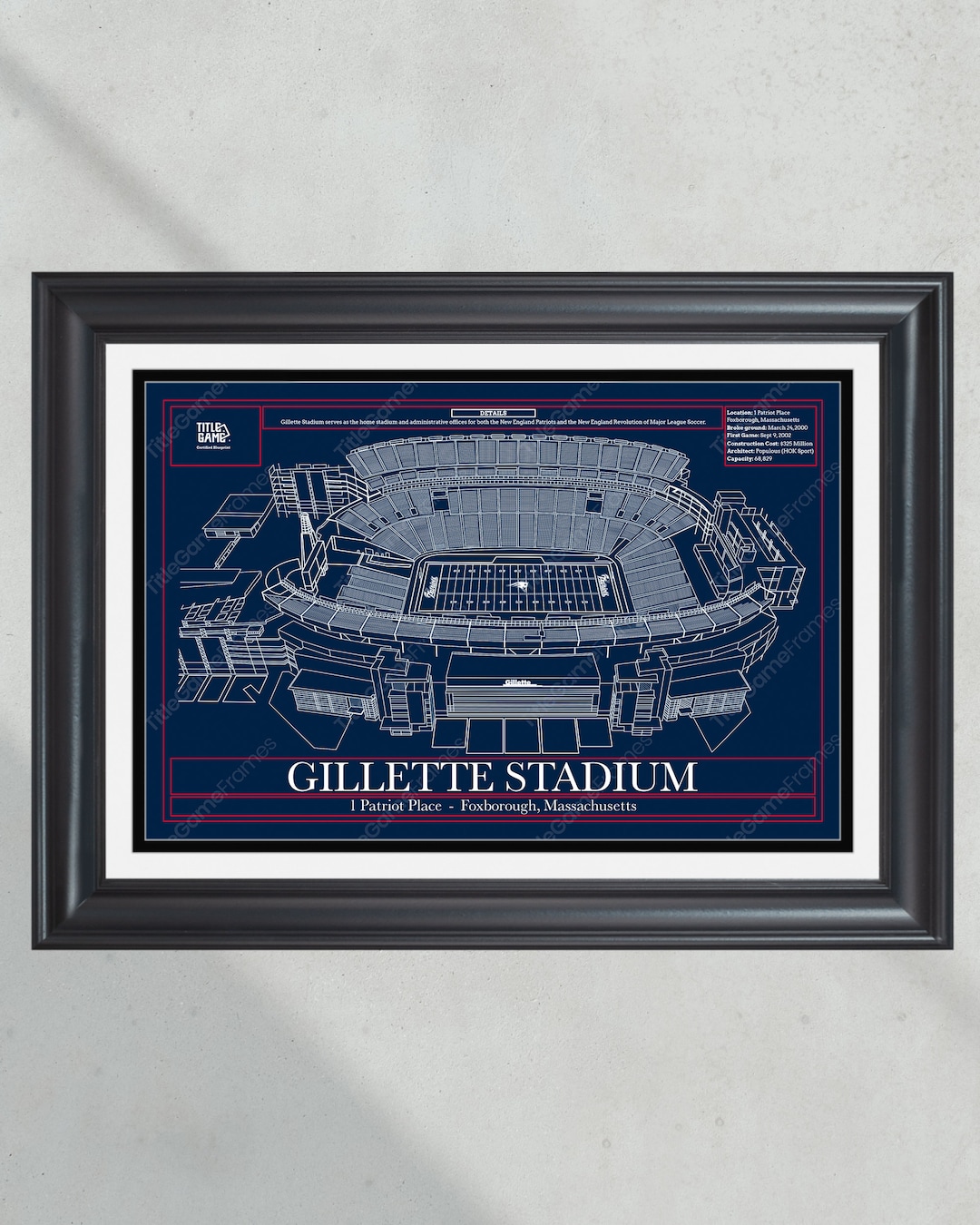 New England Patriots Gillette Stadium Blueprint Football Print - Etsy