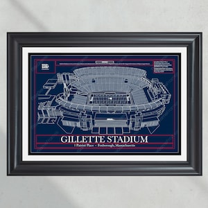 New England Patriots Gillette Stadium Blueprint Football Print
