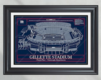 New England Patriots Gillette Stadium Blueprint Football Print