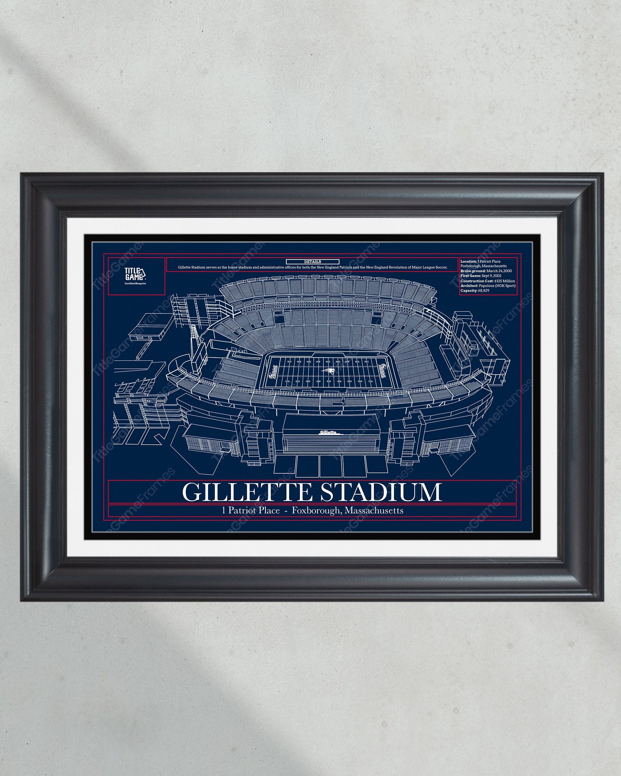 New England Patriots Gillette Stadium Blueprint Football Print PT60706