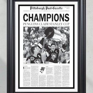 1991 Pittsburgh Penguins Stanley Cup Champions Framed Front Page Newspaper