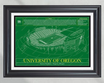 University of Oregon Ducks Autzen Stadium Blueprint Football Print