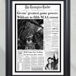 1978 Kentucky Wildcats NCAA College Basketball Champions Framed Front Page Newspaper