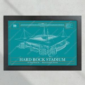 Miami Dolphins Hard Rock Stadium Blueprint Football Print image 3