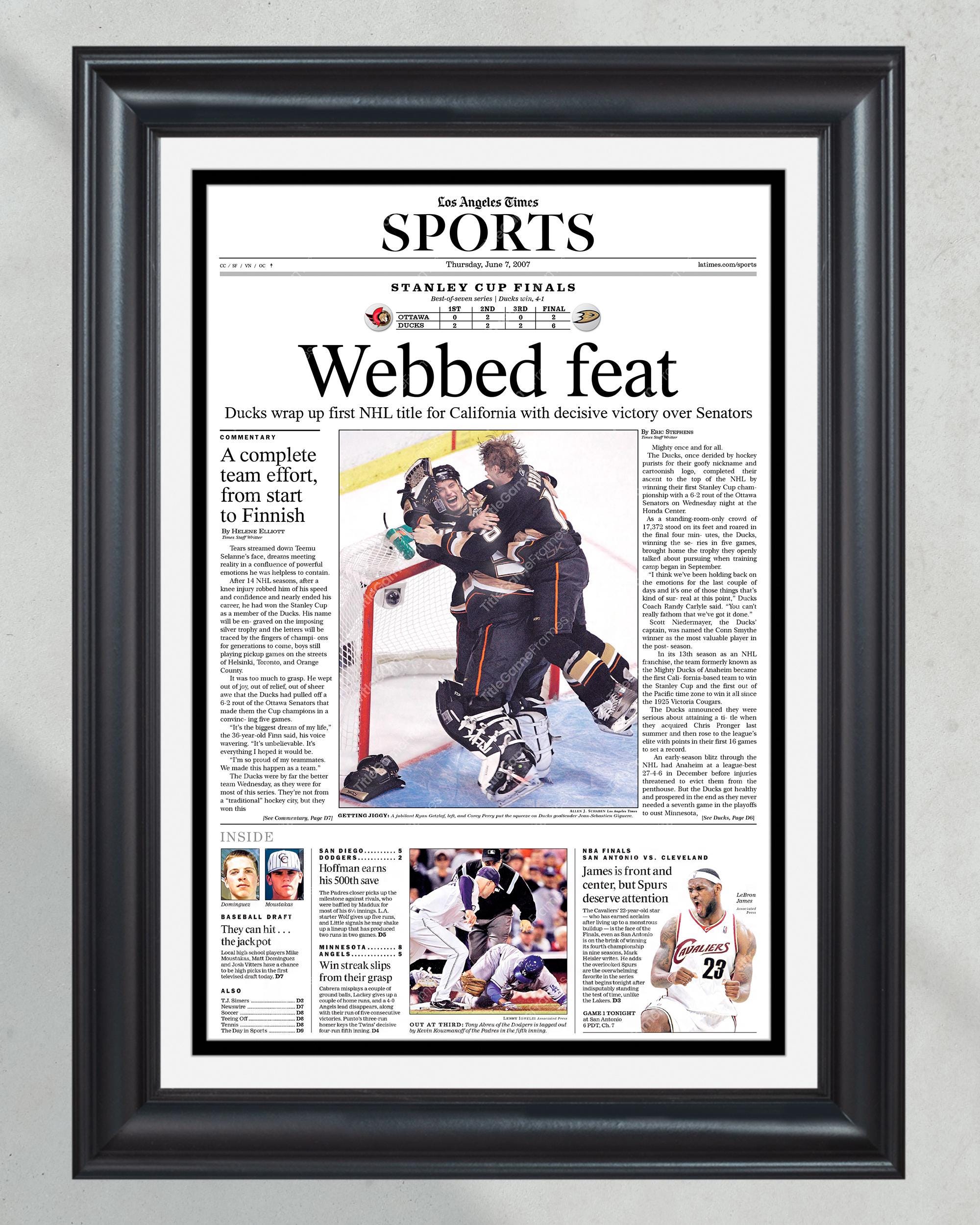 2007 Anaheim Ducks Stanley Cup Champions Framed Newspaper Front Page Print PT61044